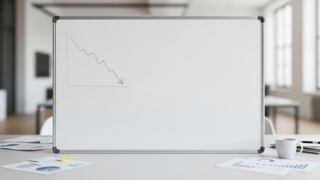 Empty whiteboard with downward graph in modern office setting - Powered by Adobe