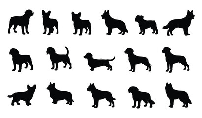 Diverse dog breed silhouettes collection, various poses and sizes Vector