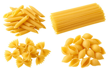 Assorted Uncooked Italian Pasta on transparent Background