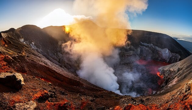 Lava And Steam In Crater Of Nyiragongo Volcano In Virunga National Park In Democratic Republic Of Congo Africa