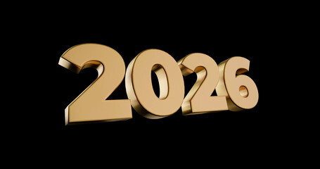 Luxury Gold 2026 Number in 3D Render for New Year, Holiday and Festive Designs