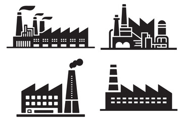 Factory Silhouette Vector Illustration., Industrial Plant, Realistic Manufacturing Building Design