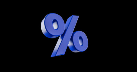 Glossy Blue 3D Percentage Sign for Finance, Interest Rates and Promotion Designs
