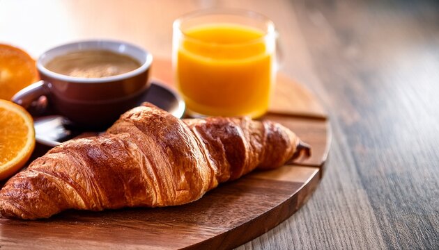 Petit Dejeuner Francais Avec Croissant Cafe Et Jus De Fruit