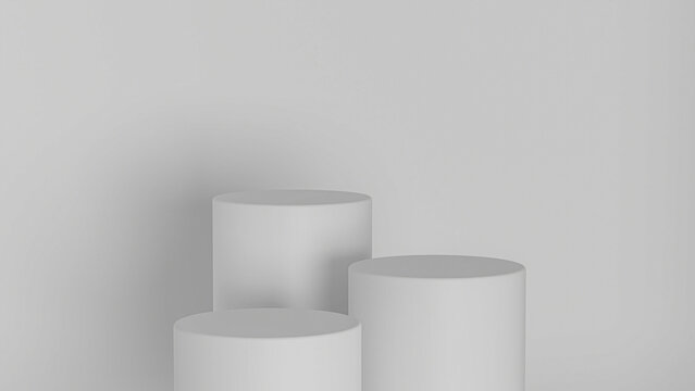 Clean White Abstract Cylinder Pedestal Background for Cosmetic and Merchandise Mockups