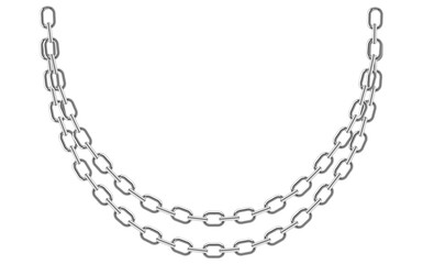 Layered Silver Chains Isolated On White Background, Antique Jewelry Vector Illustration.