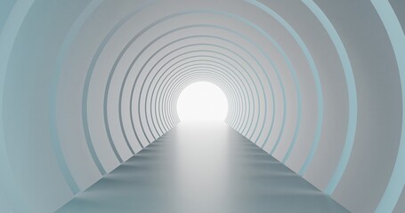 Minimal 3D Ring Tunnel Leading to Bright Light &ndash; Futuristic Tech and Innovation Concept