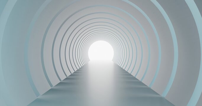 Minimal 3D Ring Tunnel Leading to Bright Light &ndash; Futuristic Tech and Innovation Concept