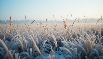 Soft focus field of tall grasses with a hazy sunrise in the background