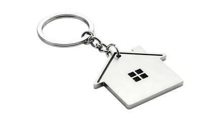 House shaped keychain with ring symbolizing home ownership and real estate isolated on transparent background