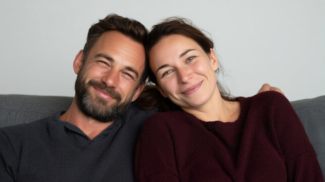 Happy couple enjoying quality time together at home on sofa