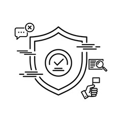 Security shield with checkmark and related icons, isolated on
