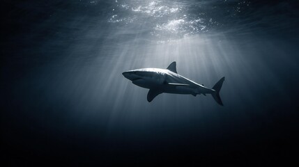 Obraz premium Great White Shark: Sunlit Ocean Predator Swim 