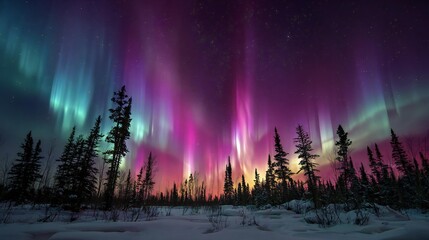 Vibrant Aurora Northern Lights Winter Night Spectacle
