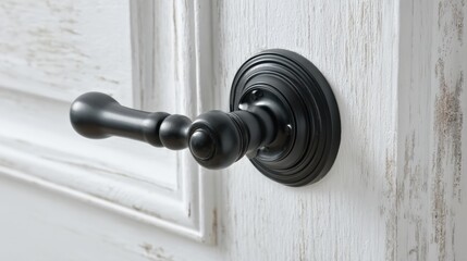 Modern Black Door Handle on a White Wooden Door Enhances Interior Design Elements