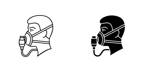 Man wearing an oxygen mask or respirator icon, medical health care symbol, isolated on