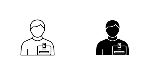 Person with id badge icon set, featuring outline and solid versions, isolated on