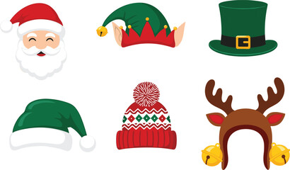 Santa Claus elf hat green top hat knitted beanie and reindeer antlers with bells