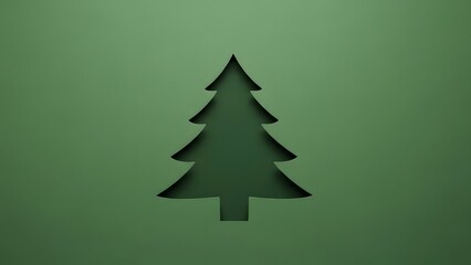 Fototapeta premium Simple minimalist christmas tree cutout on green background for holiday season