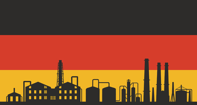 German flag silhouette representing the robust German industry, factories, and the economy, symbolizing engineering, manufacturing, and technology leadership