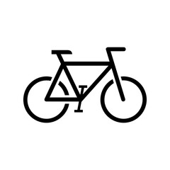 Black line art icon of a bicycle, representing cycling, sport, and transportation, isolated on