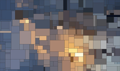 Abstrakcyjne niebiesko złote tło z geometrycznym pikselowym wzorem złożonym z prostokątnych bloków. © Henryk Guziak