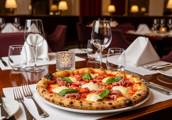 pizza with salami and tomatoes