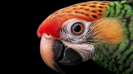 Colorful Parrot's Gaze: A stunning close-up of a vibrant parrot showcasing its striking plumage, with a keen eye that captivates and conveys curiosity.