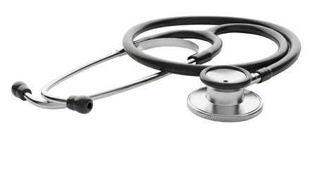 Professional black medical stethoscope for healthcare checkup isolated on transparent PNG background