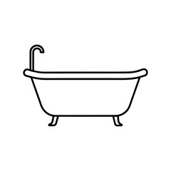 Outline drawing of a bathtub with a faucet attached on transparent background silhouette
