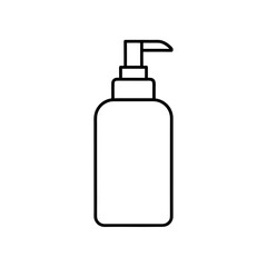 Outline drawing of a bottle with a dispenser pump on transparent background silhouette
