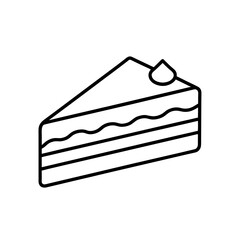 Outline drawing of a slice of cake with a topping on transparent background silhouette