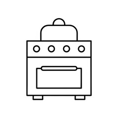 Outline drawing of a stove with four burner knobs on transparent background silhouette