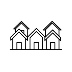 Outlined drawing of three simple house structures on transparent background silhouette
