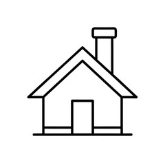 Outline of a simple house with a chimney and a door on transparent background silhouette