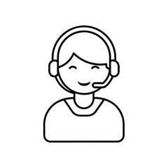 Outline drawing of a person with a headset smiling on transparent background silhouette