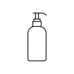 Outline drawing of a bottle with a dispenser pump on transparent background silhouette