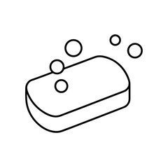 Outline drawing of a soap bar with several bubbles on transparent background silhouette