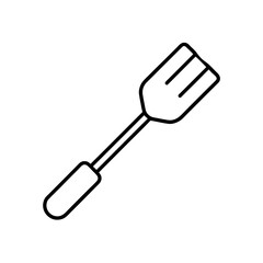 Outline drawing of a kitchen spatula with three slots on transparent background silhouette
