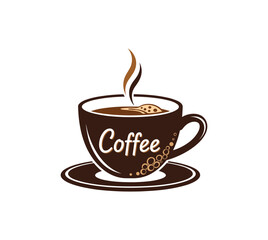 Obraz premium Warm coffee cup with steam and bubbles design in clean line art style