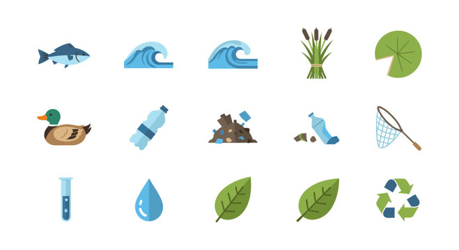 Environmental conservation icons: wildlife, recycling, and water preservation