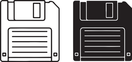 Black and white floppy disk icons on a white background diskette storage on transparent background