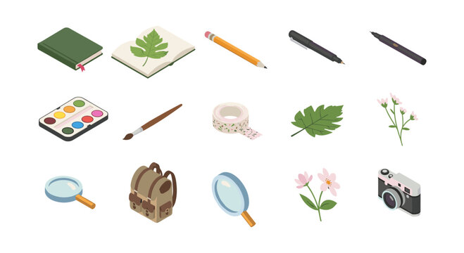 Creative workspace essentials with pastel floral elements and art supplies