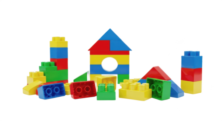 Colorful plastic building blocks and toy bricks for kids construction isolated on transparent PNG background