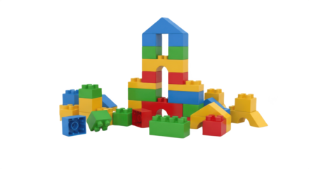 Colorful plastic building blocks and toy bricks for kids construction isolated on transparent PNG background