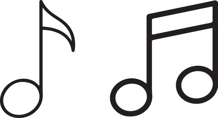 Two Musical Notes Outline and Solid Icons on White Background Keywords: music, note, musical note, eighth note, sixteenth note, quaver, semiquaver, symbol, icon, graphic, on transparent background