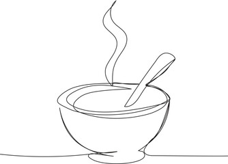 Elegant one line art of a hot soup bowl .