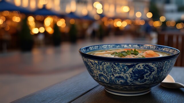 Noodle Bowl Delight: A vibrant bowl of steaming noodles, brimming with savory broth and delightful garnishes, sits invitingly on a table, creating a delightful scene.