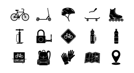 Silhouette icons of biking and outdoor activities for urban adventure enthusiasts