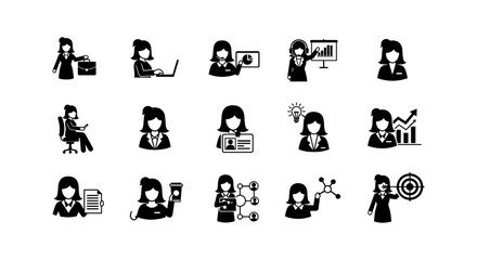 Diverse occupation icons set featuring women in business and technology roles
